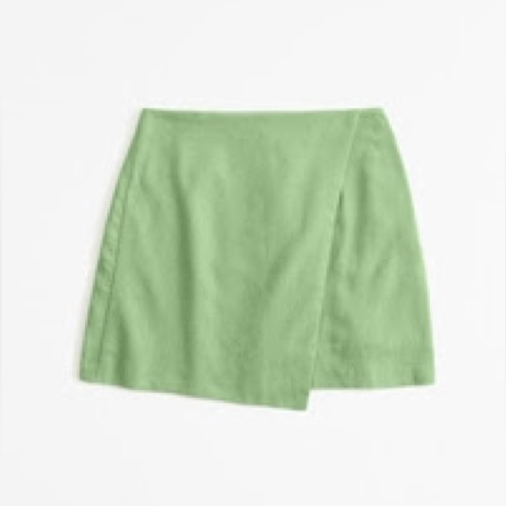 Abercrombie & Fitch The A&F Scarlett Green Linen-Blend Wrap Mini Skort Size L